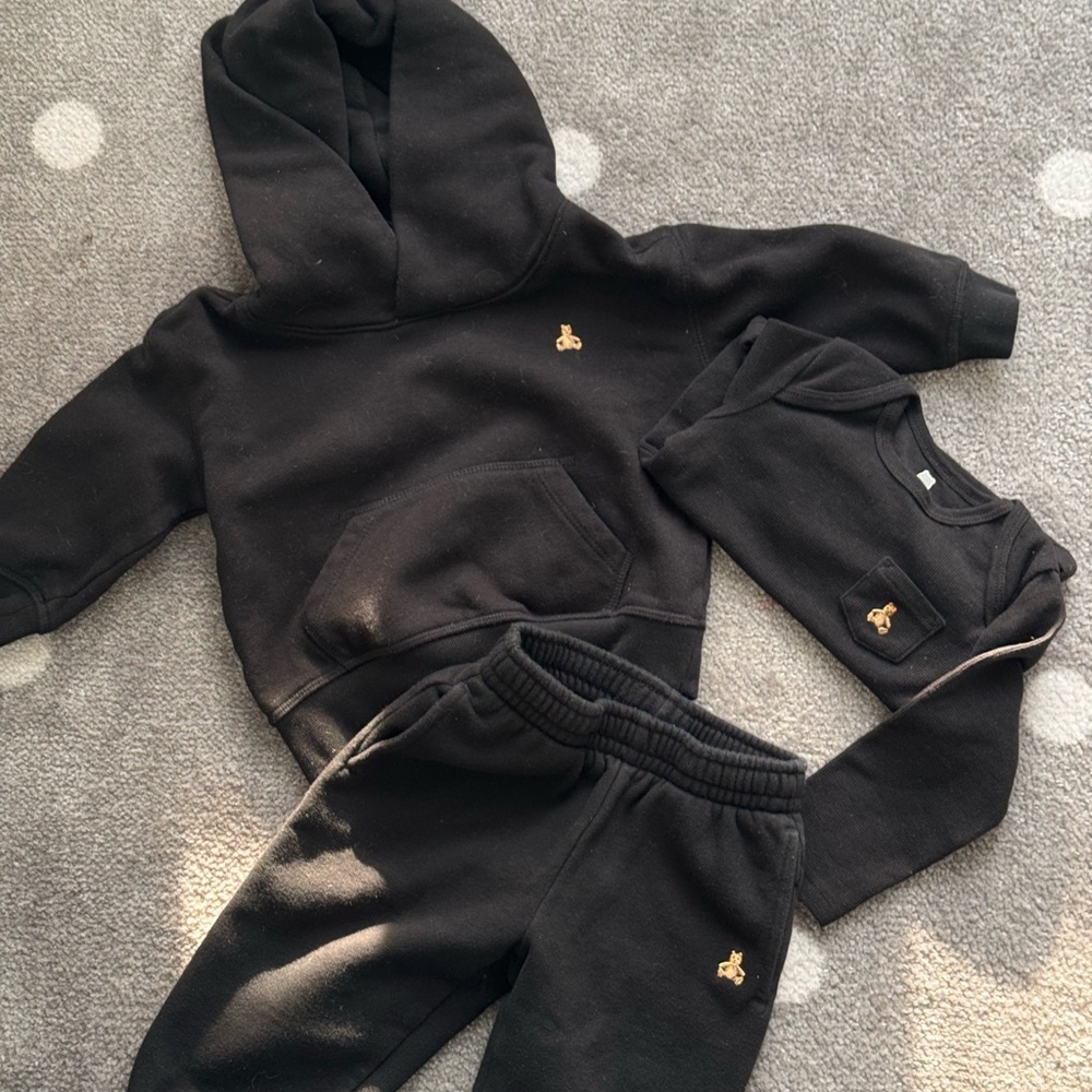 Black Hoodie and Sweatpants Set with Gold Logo